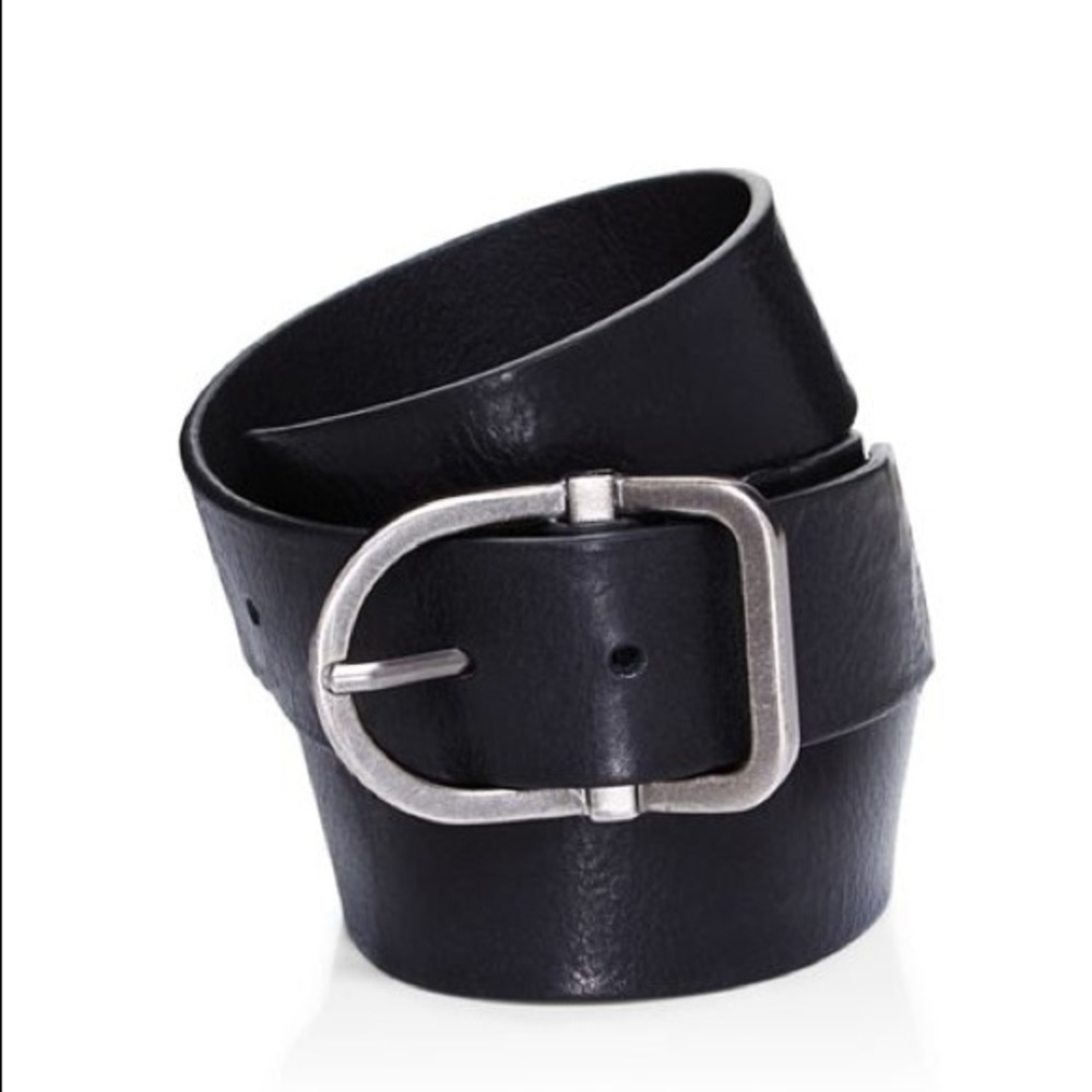 Frye Men’s Black Leather Belt with Silver Buckle